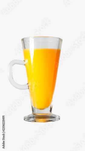 Refreshing Orange Beverage in Clear Glass Cup on White Background