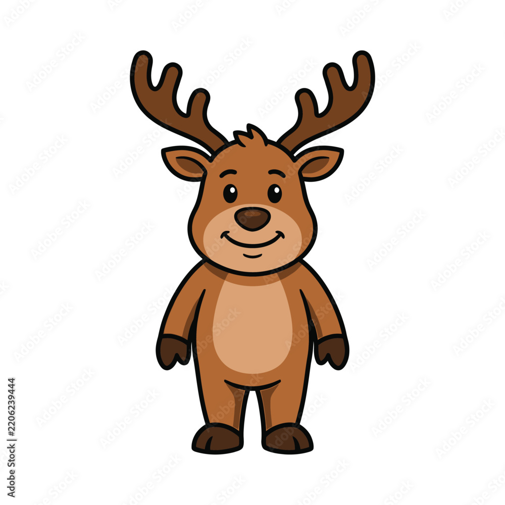 Fototapeta premium Friendly cartoon deer character looking straight ahead and smiling with reindeer