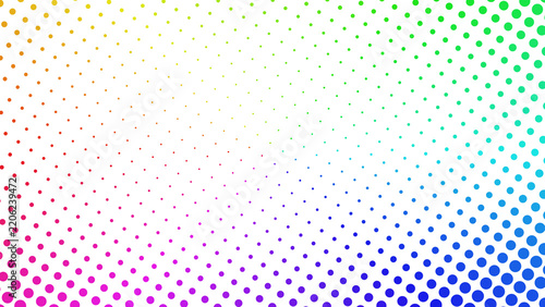Vibrant rainbow gradient polka dot pattern creating a lively and colorful pop art graphic style