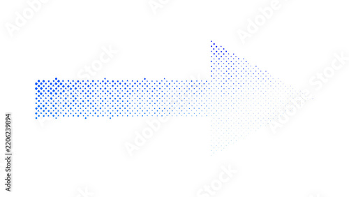 Abstract blue arrow composed of small geometric mosaic tiles pointing forward in digital style design
