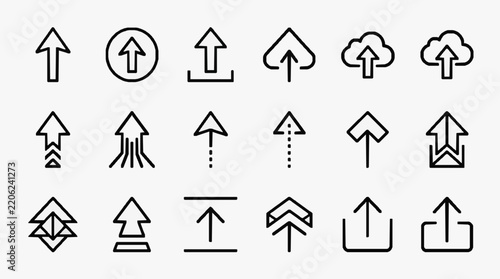 Creative upward arrow icons with various styles and backgrounds for UI design