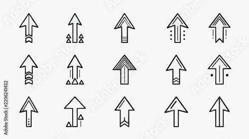 Creative upward arrow variations with unique line styles and design elements