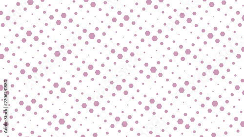 Abstract geometric pattern featuring small pink hexagon shapes arranged neatly against a deep black space
