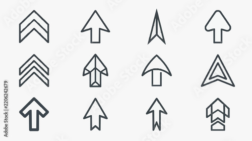 Creative upward arrow icons set with various styles and directions