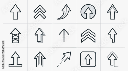 Creative upward arrow icons set with various styles and effects for UI design projects