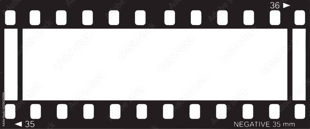 Fototapeta premium Black and white 35mm negative frame border with sprocket holes, frame numbers, and negative text markings also transparent background