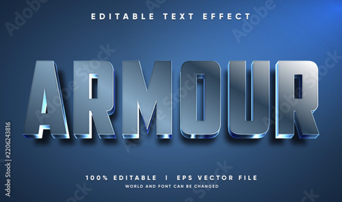 Editable Armour 3D Vector Text Effect Metallic Steel Blue Font with modern style
