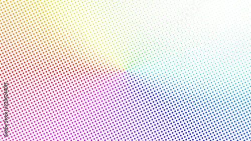 Abstract rainbow spectrum gradient featuring small geometric circular pattern on a pitch black digital surface