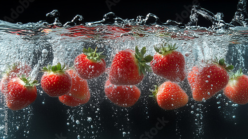 Fresh raspberries splashing in water