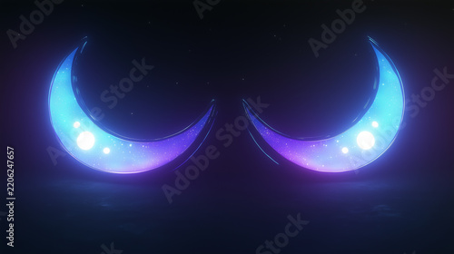 Abstract purple glowing eyes on dark background