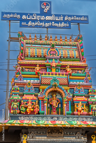 Temple tower of Arulmigu subramanyar Vada Thiruchendur Murugan temple, Poonamalle, Chennai, South India, India