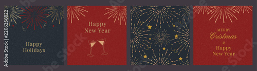 Elegant Christmas and New Year Posters with Fireworks and Holiday Typography