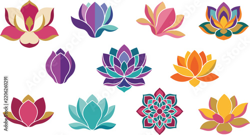 Colorful Lotus Flower Collection with Decorative Floral and Botanical Vector Designs