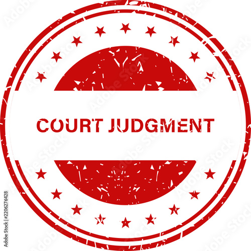 Red grunge rubber stamp with Court Judgment text isolated on a clean white surface