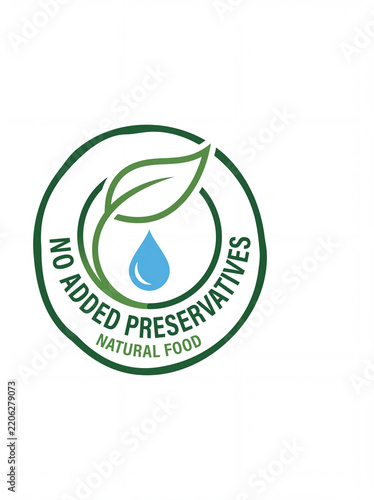 No Added Preservatives Icon with Leaf and Drop for Natural Food Packaging