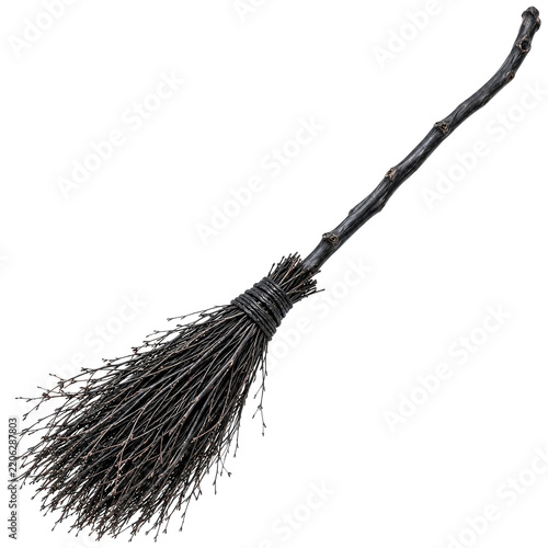 Crooked Handle Dark Witch Broom Isolated White
