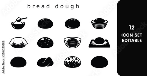 Bread dough preparation icon set for food blog or recipe website with editable vector elements