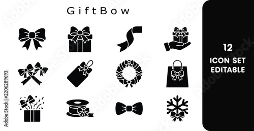 Gift wrapping icons set for holiday and celebration designs with editable vector elements