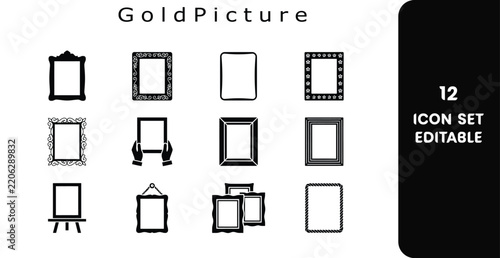 Minimalist frame and art display icon set with editable vector elements