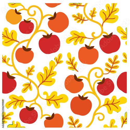 Stylized fruit and leaf pattern on transparent background