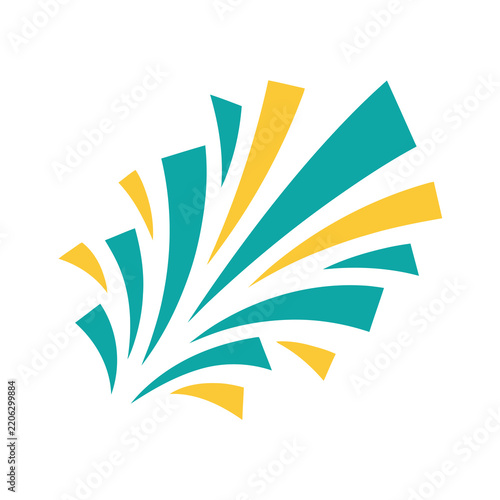 Teal and Yellow Abstract Radiating Shapes