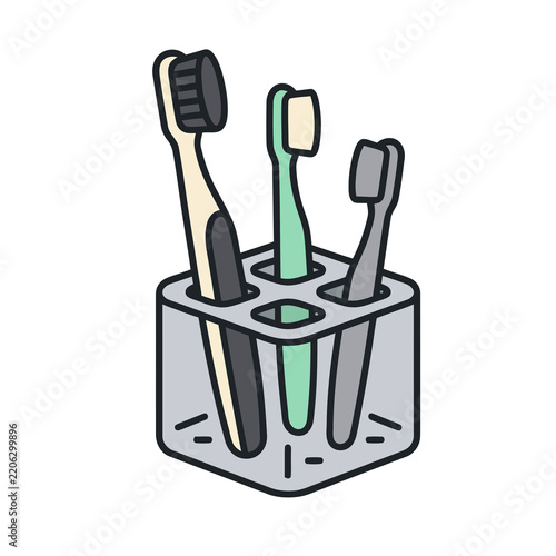Three toothbrushes in a holder
