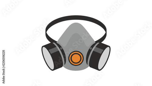 Industrial respirator mask with dual filters for safety protection against dust and chemicals in work environments shown as an icon.