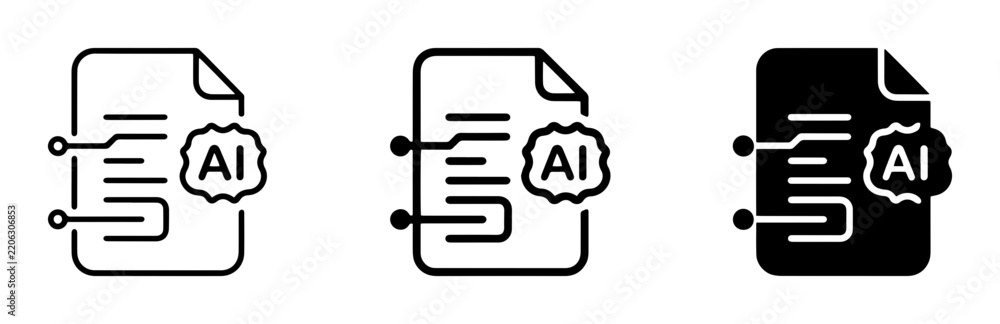 Obraz premium 5 Artificial Intelligence document icons, circuit lines, solid black style, technology category