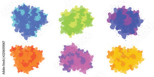 Color paint splatter icon set. Colorful ink stains silhouette sign symbol website graphic design. Different shapes ink illustration on white background.