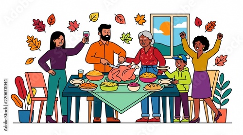Family thanksgiving dinner digital photo graphic