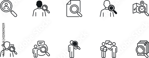 User Account Search Icons Set Linear Style Vector Illustration On White Background