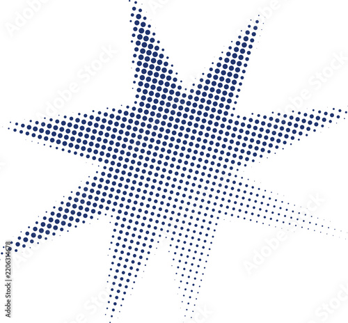 Blue Halftone Starburst Dot Pattern Icon Isolated on White Background