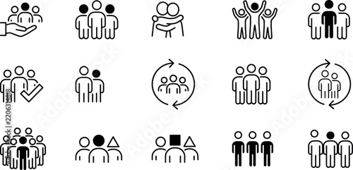 Group of people icons set linear style vector illustration isolated on white background