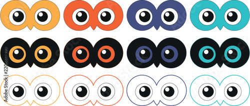 Cartoon owl eyes vector illustration featuring colorful circular shapes for creative character design projects