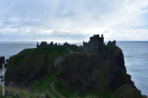 Minimalist Composition of Fortress Outline Against Misty Horizon