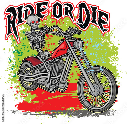 motorbike with skeleton, grunge vintage design t shirts