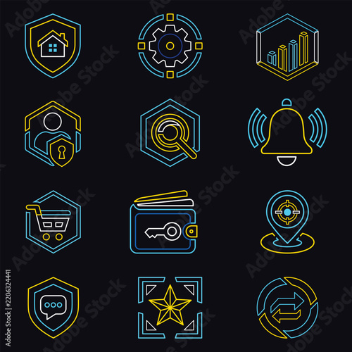 Premium Cyber Security Protection And Advanced Smart Wallet Online Database Net Line Vector Icon Bundle Set
