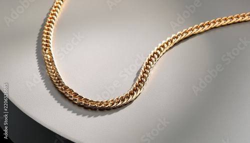 vertical shot of a fine gold chain necklace with a curved bar minimalist elegant jewelry display