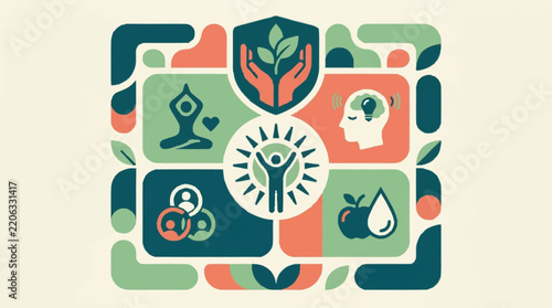 Flat design wellness and holistic health concept illustration.