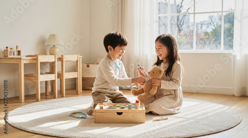 Happy Children Playing Together at Home