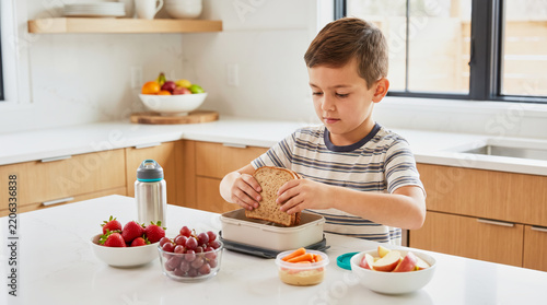 Child Preparing Healthy School Lunch at Home