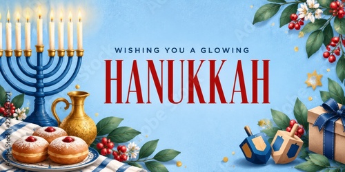 Wishing for a Glowing Hanukkah With Candles and Donuts on a Table