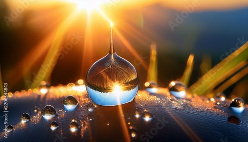 a beautiful drop of morning dew in the sun s rays macro photography natural background