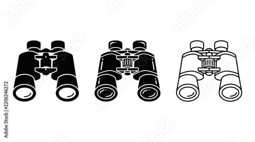 Vector illustration of set of binoculars icons in different styles on a transparent background