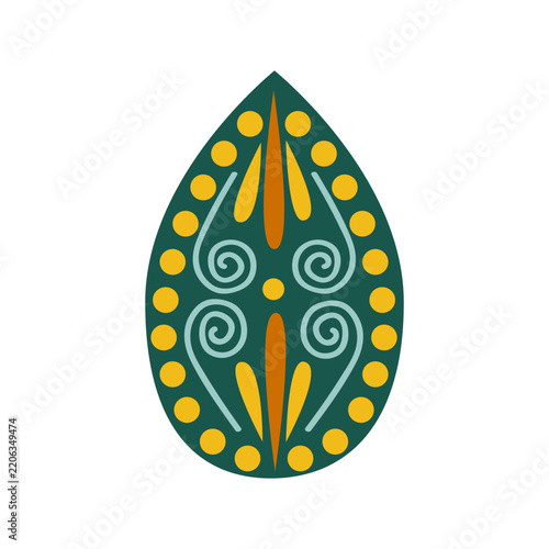 Green Floral design elements set. Abstract folk style flowers with geometric shapes, delicate petals and leaf. Spring and summer blossoms, nature decor. Flat vector