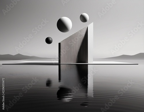 perfectly balanced architectural shapes floating black and white photography