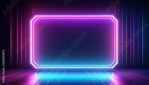 glowing neon frame floating in dark space clean minimal tech background large copy space