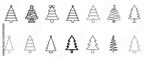 christmas tree icons and line art designs