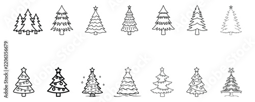 christmas tree icons and line art designs
