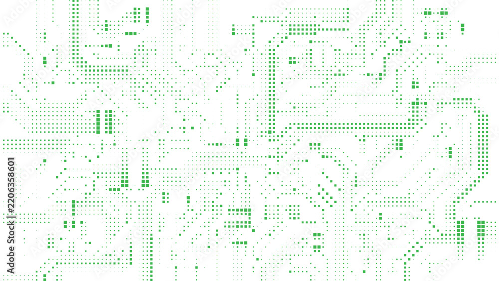 Obraz premium Green halftone square pattern forming an abstract circuit board design background
